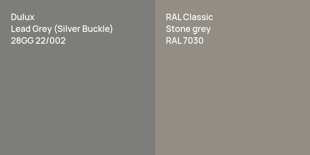 Dulux Lead Grey (Silver Buckle) vs. RAL Classic Stone grey comparison