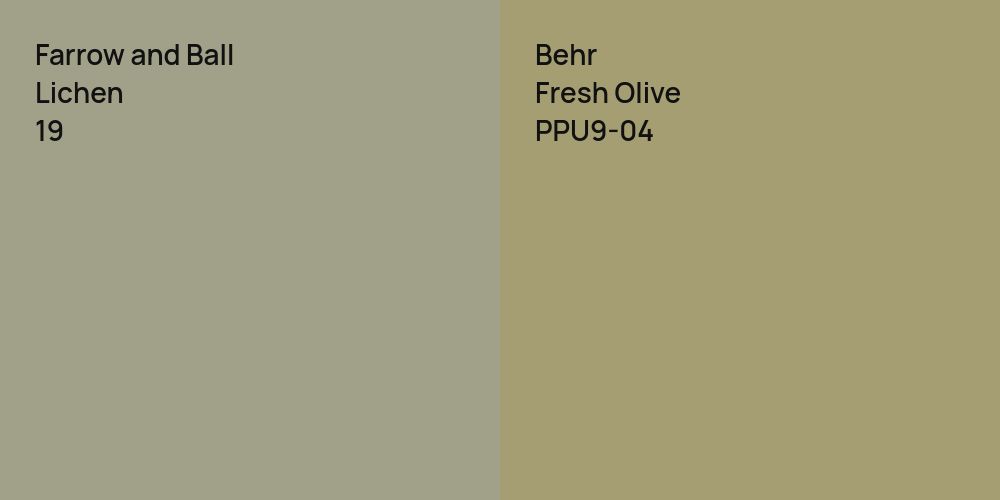 Farrow and Ball Lichen vs. Behr Fresh Olive