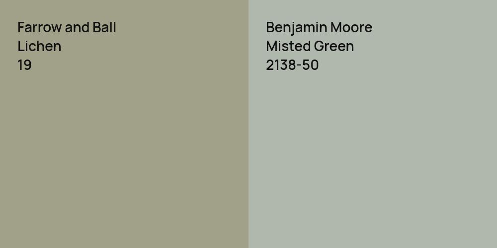 Farrow and Ball Lichen vs. Benjamin Moore Misted Green