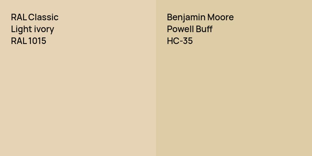 RAL Classic  Light ivory vs. Benjamin Moore Powell Buff