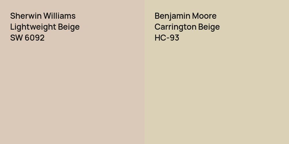 Sherwin Williams Lightweight Beige vs. Benjamin Moore Carrington Beige