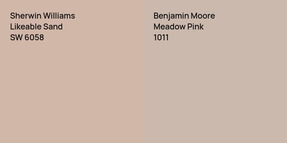 Sherwin Williams Likeable Sand vs. Benjamin Moore Meadow Pink