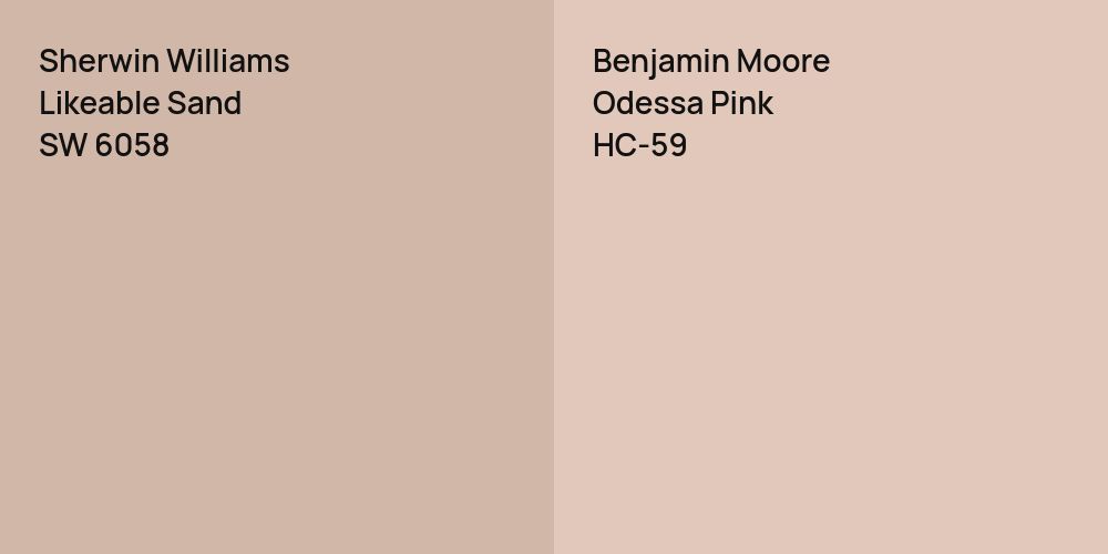 Sherwin Williams Likeable Sand vs. Benjamin Moore Odessa Pink