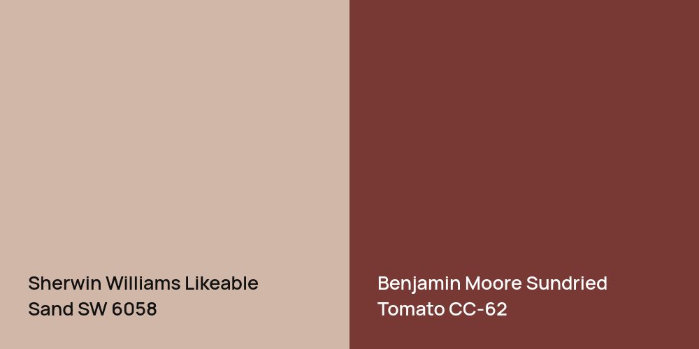 Sherwin Williams Likeable Sand vs. Benjamin Moore Sundried Tomato