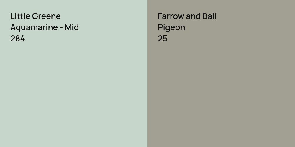 Little Greene Aquamarine - Mid vs. Farrow and Ball Pigeon