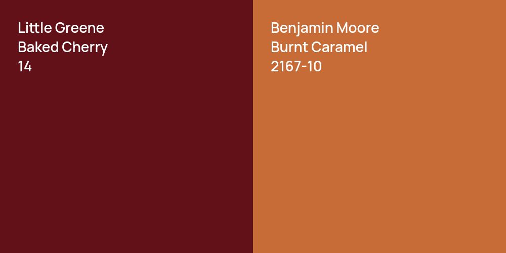 Little Greene Baked Cherry vs. Benjamin Moore Burnt Caramel