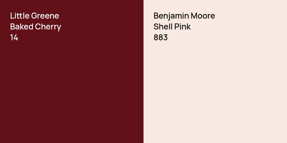 Little Greene Baked Cherry vs. Benjamin Moore Shell Pink