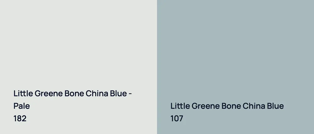 Little Greene Bone China Blue - Pale 182 vs Little Greene Bone China Blue 107