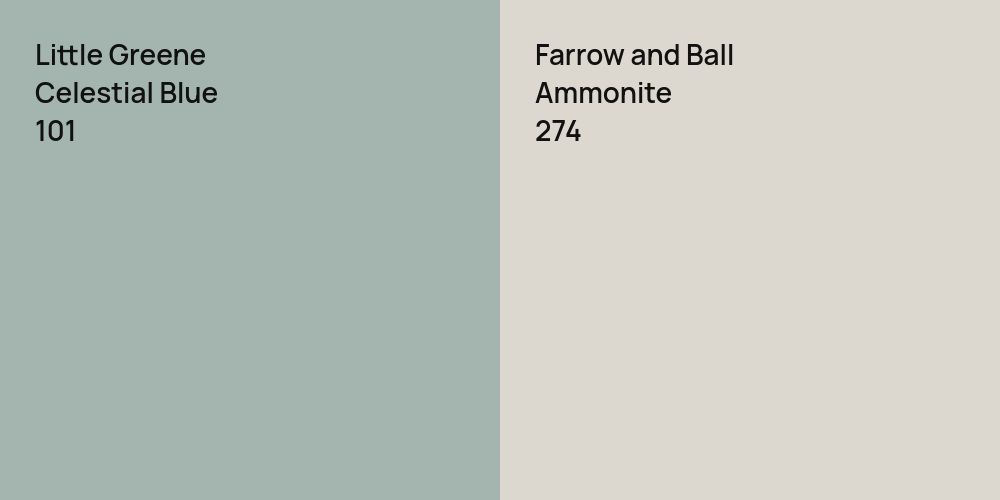 Little Greene Celestial Blue vs. Farrow and Ball Ammonite