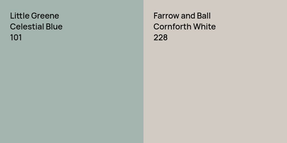 Little Greene Celestial Blue vs. Farrow and Ball Cornforth White