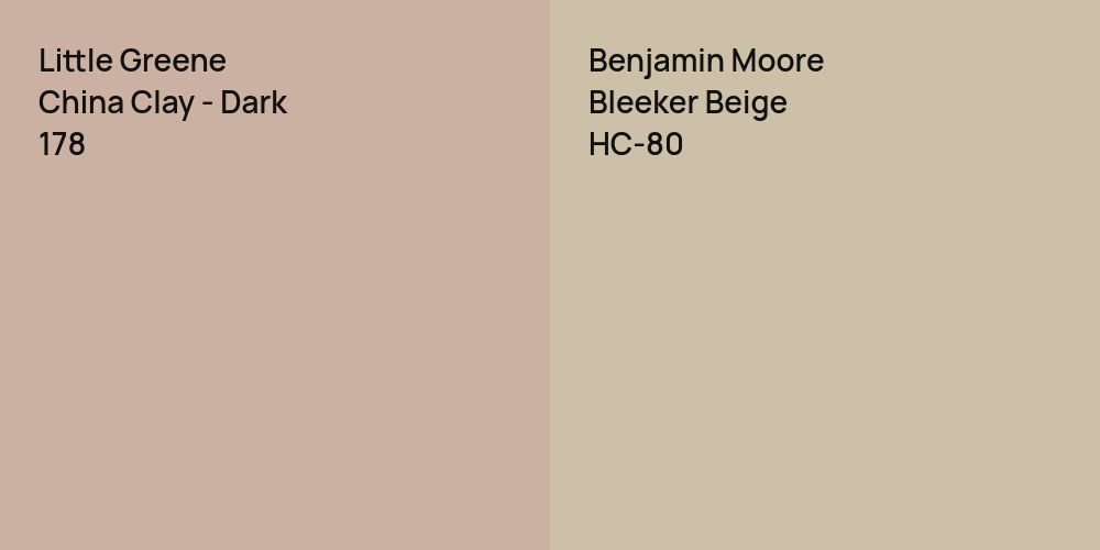 Little Greene China Clay - Dark vs. Benjamin Moore Bleeker Beige