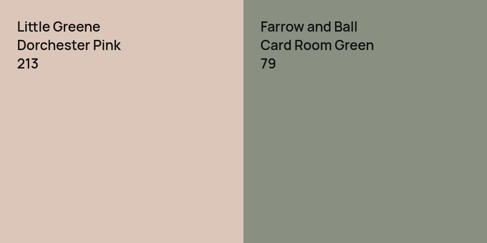 Little Greene Dorchester Pink vs. Farrow and Ball Card Room Green