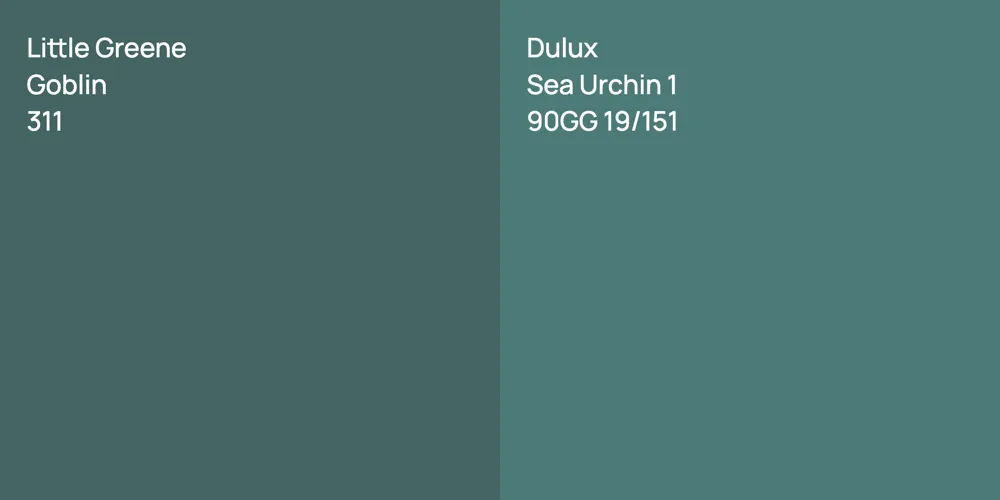 Little Greene Goblin vs. Dulux Sea Urchin 1