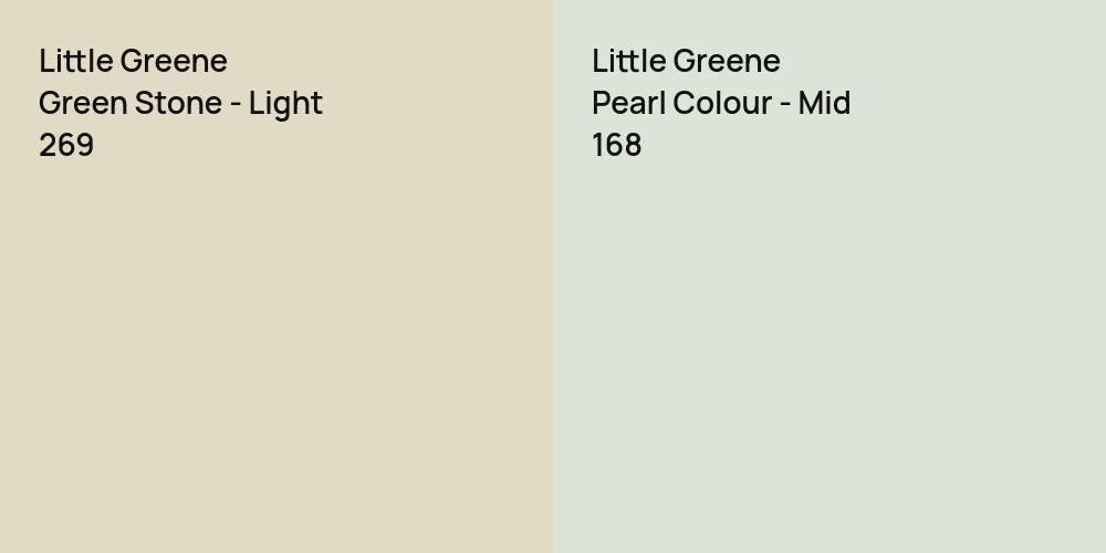 Little Greene Green Stone - Light vs. Little Greene Pearl Colour - Mid