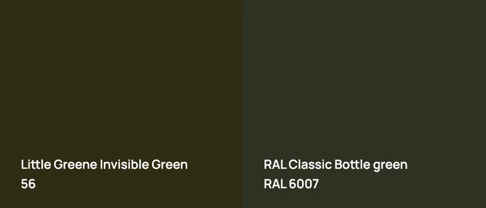 Little Greene Invisible Green 56 vs RAL Classic  Bottle green RAL 6007