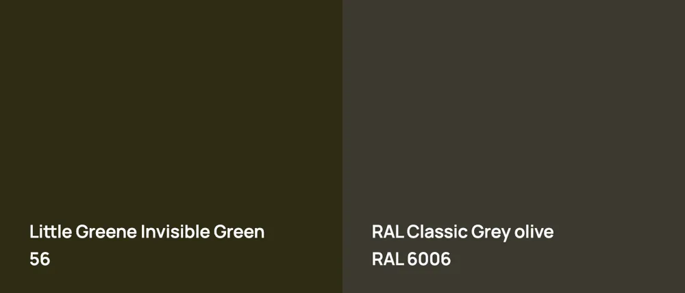 Little Greene Invisible Green 56 vs RAL Classic  Grey olive RAL 6006