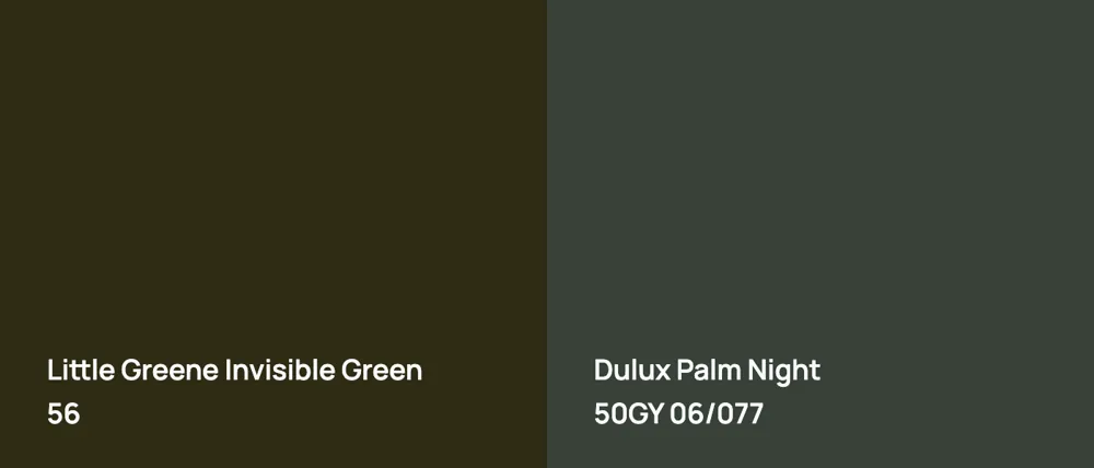 Little Greene Invisible Green 56 vs Dulux Palm Night 50GY 06/077