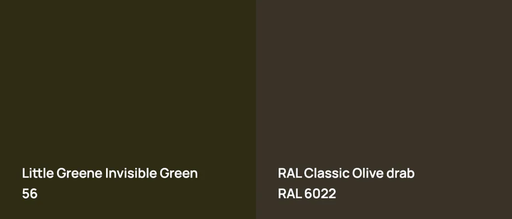 Little Greene Invisible Green 56 vs RAL Classic  Olive drab RAL 6022