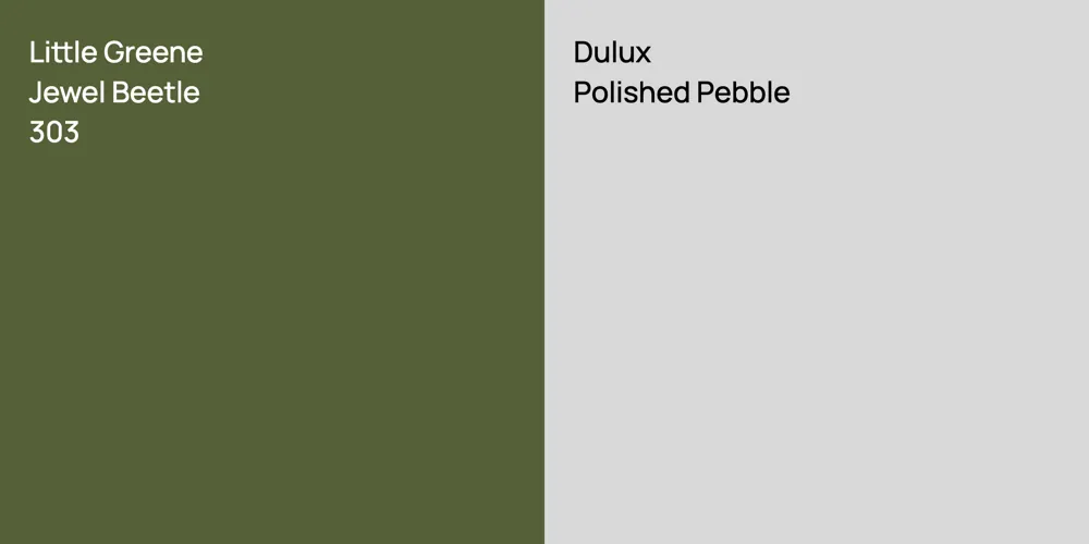 Little Greene Jewel Beetle vs. Dulux Polished Pebble