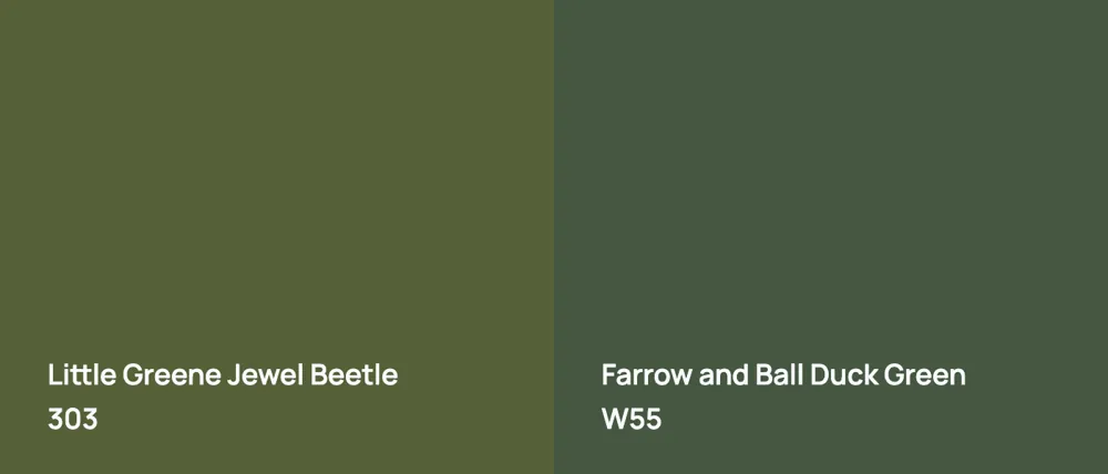 Little Greene Jewel Beetle 303 vs Farrow and Ball Duck Green W55