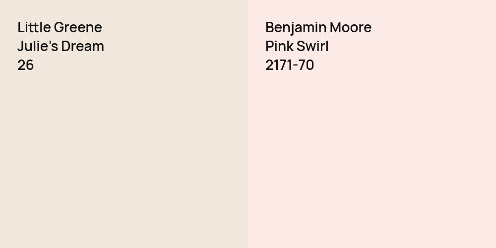 Little Greene Julie's Dream vs. Benjamin Moore Pink Swirl