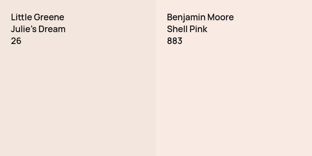 Little Greene Julie's Dream vs. Benjamin Moore Shell Pink