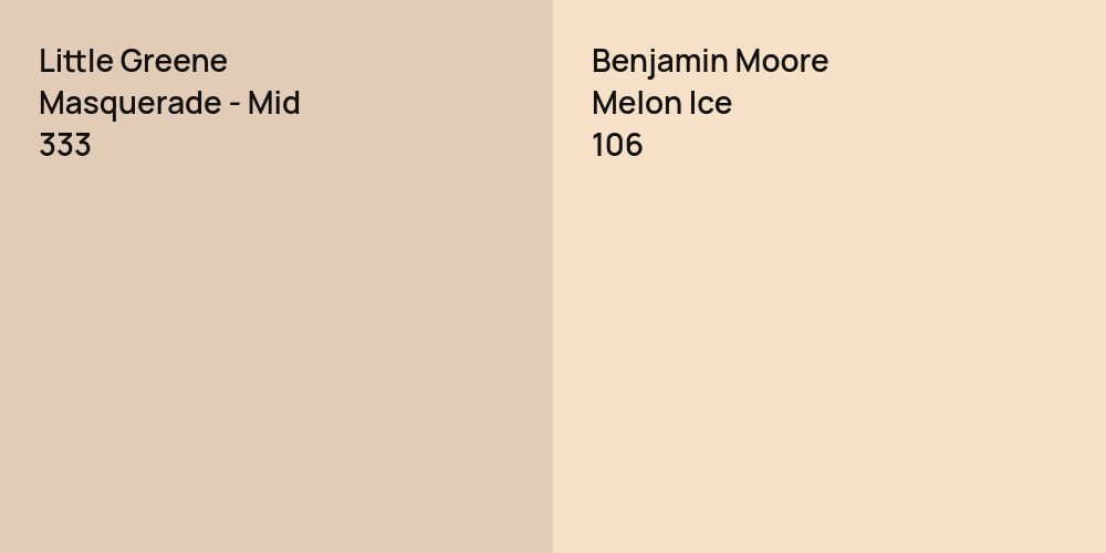 Little Greene Masquerade - Mid vs. Benjamin Moore Melon Ice