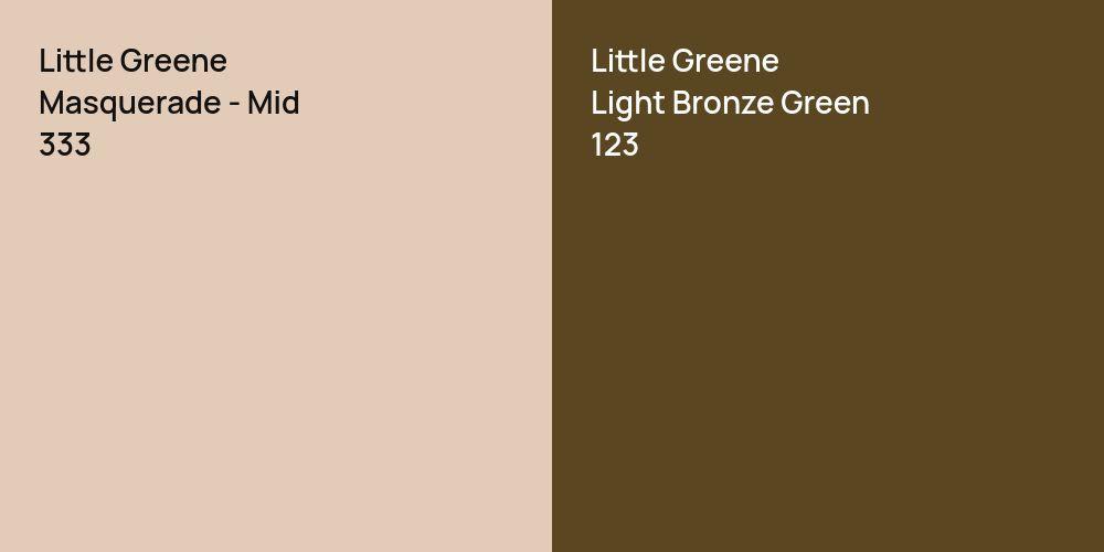 Little Greene Masquerade - Mid vs. Little Greene Light Bronze Green