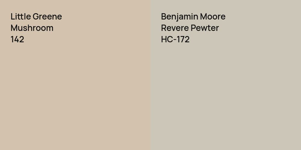 Little Greene Mushroom vs. Benjamin Moore Revere Pewter