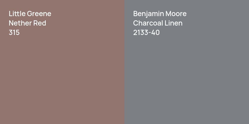 Little Greene Nether Red vs. Benjamin Moore Charcoal Linen