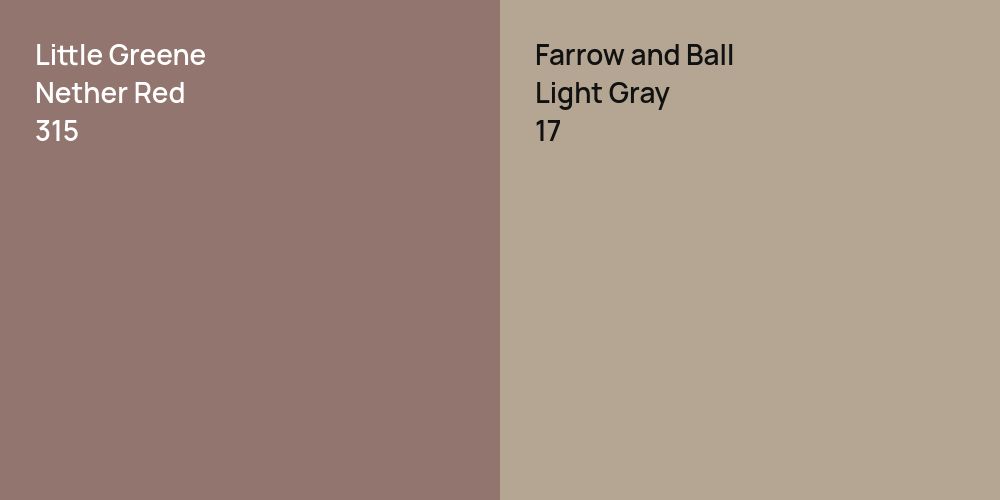 Little Greene Nether Red vs. Farrow and Ball Light Gray