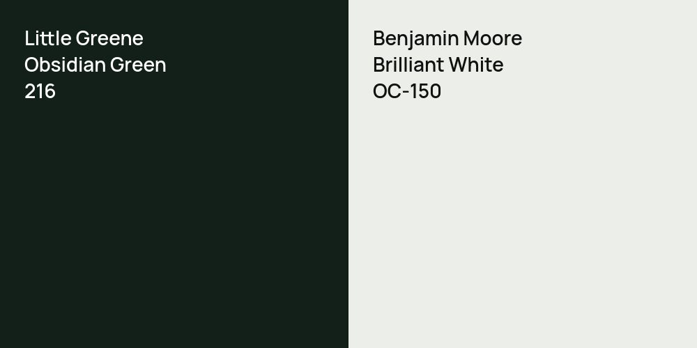 Little Greene Obsidian Green vs. Benjamin Moore Brilliant White