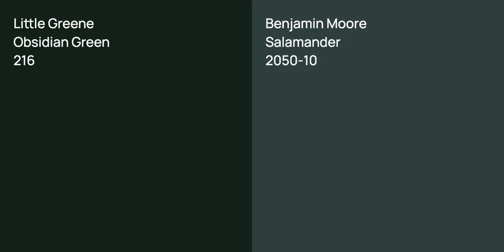 Little Greene Obsidian Green vs. Benjamin Moore Salamander