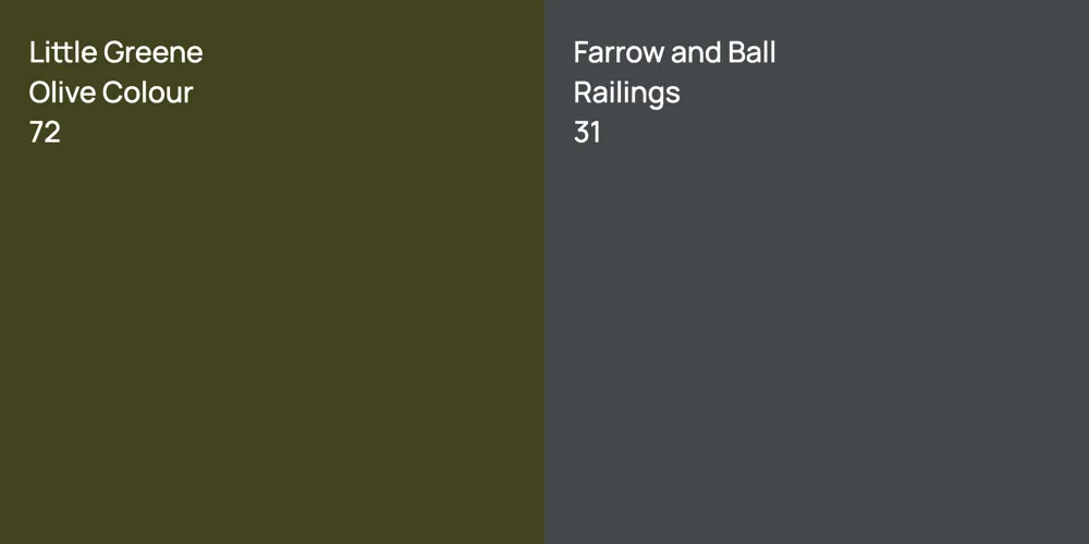 Little Greene Olive Colour vs. Farrow and Ball Railings