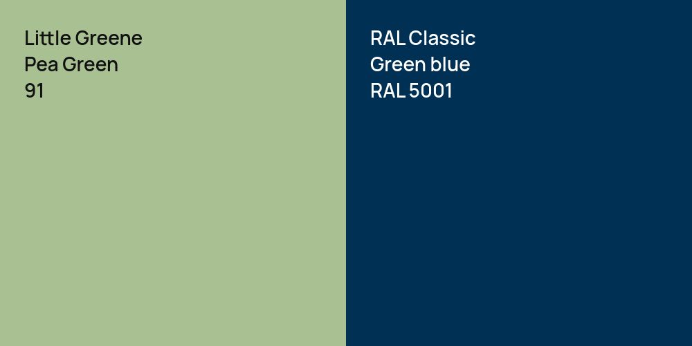 Little Greene Pea Green vs. RAL Classic Green blue