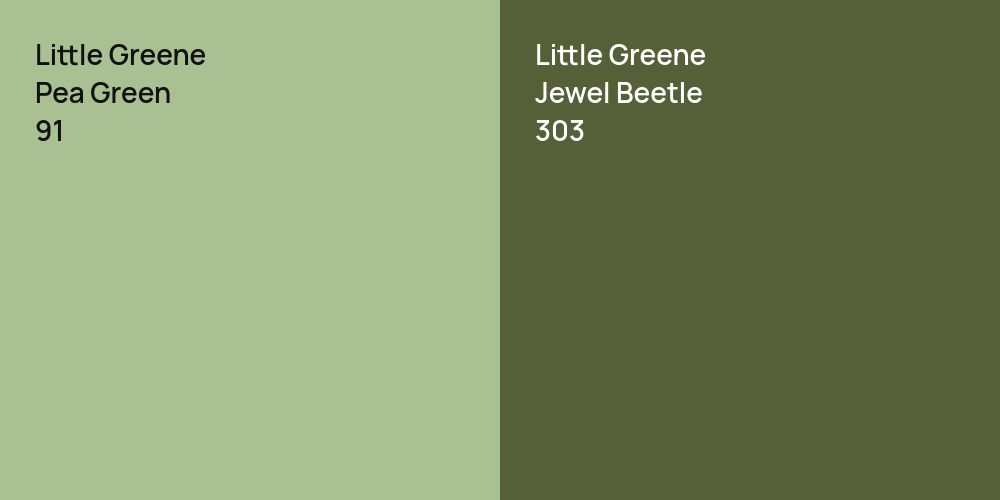 Little Greene Pea Green vs. Little Greene Jewel Beetle