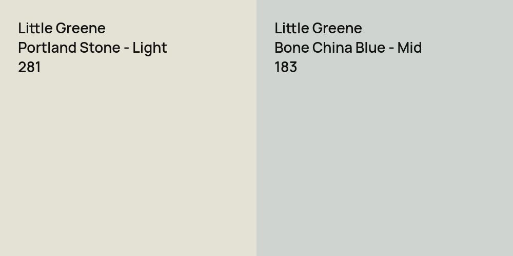 Little Greene Portland Stone - Light vs. Little Greene Bone China Blue - Mid