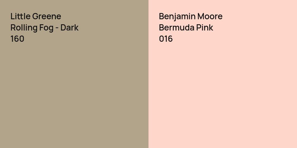 Little Greene Rolling Fog - Dark vs. Benjamin Moore Bermuda Pink