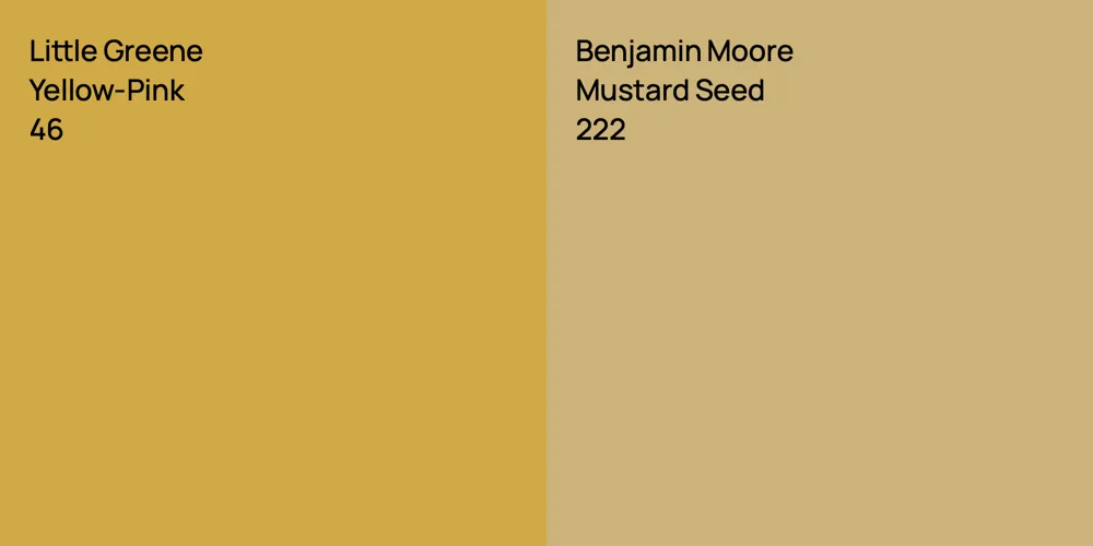 Little Greene Yellow-Pink vs. Benjamin Moore Mustard Seed comparison