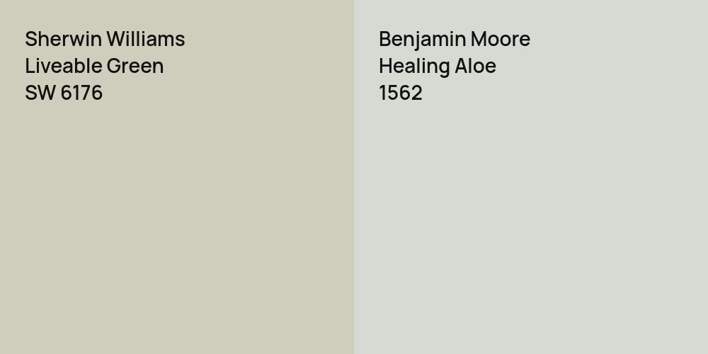 Sherwin Williams Liveable Green vs. Benjamin Moore Healing Aloe