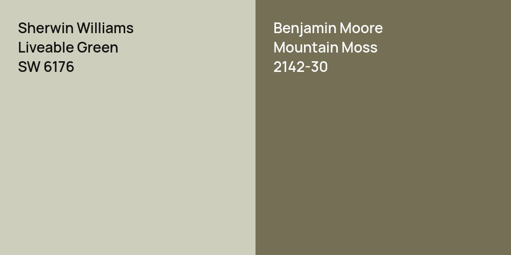 Sherwin Williams Liveable Green vs. Benjamin Moore Mountain Moss