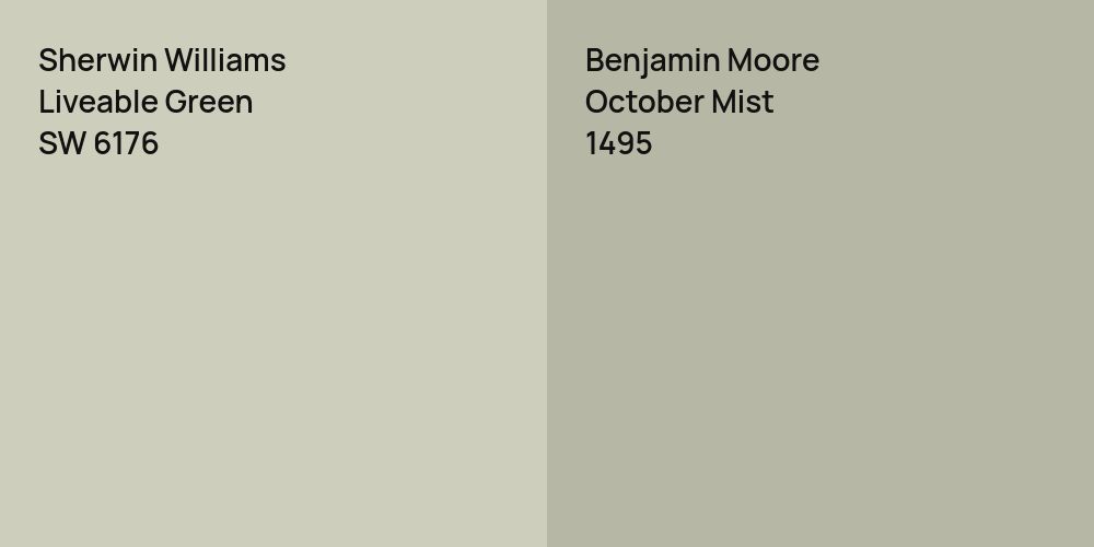 Sherwin Williams Liveable Green vs. Benjamin Moore October Mist