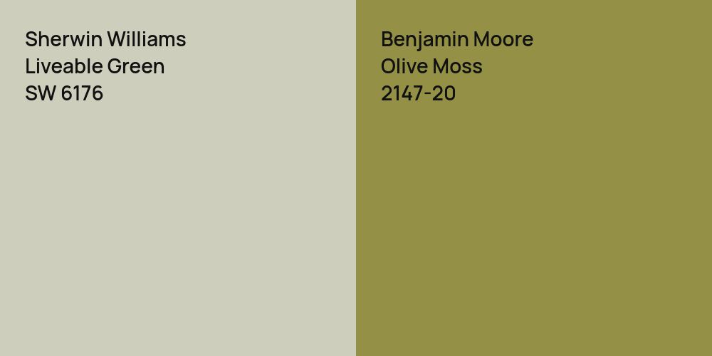 Sherwin Williams Liveable Green vs. Benjamin Moore Olive Moss