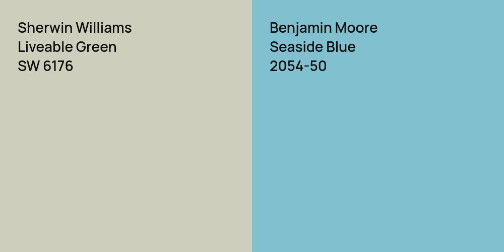 Sherwin Williams Liveable Green vs. Benjamin Moore Seaside Blue