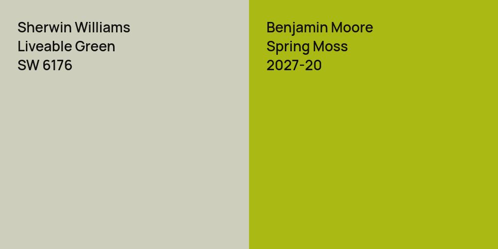 Sherwin Williams Liveable Green vs. Benjamin Moore Spring Moss