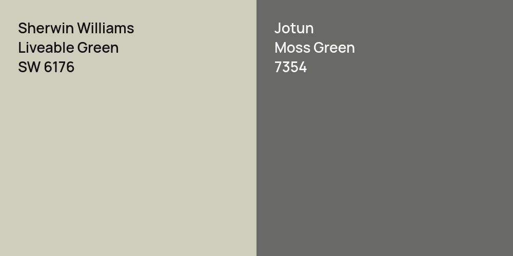 Sherwin Williams Liveable Green vs. Jotun Moss Green