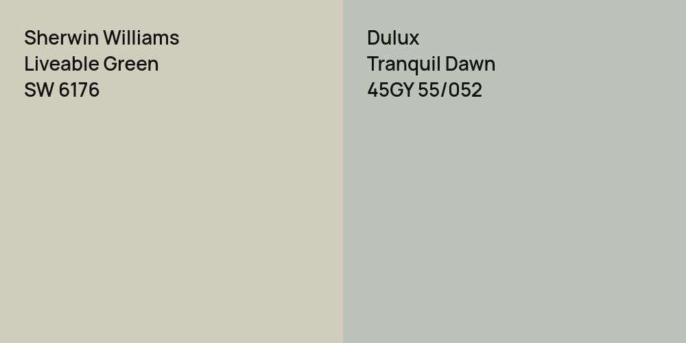 Sherwin Williams Liveable Green vs. Dulux Tranquil Dawn