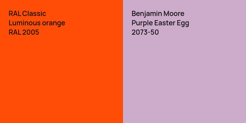 RAL Classic  Luminous orange vs. Benjamin Moore Purple Easter Egg