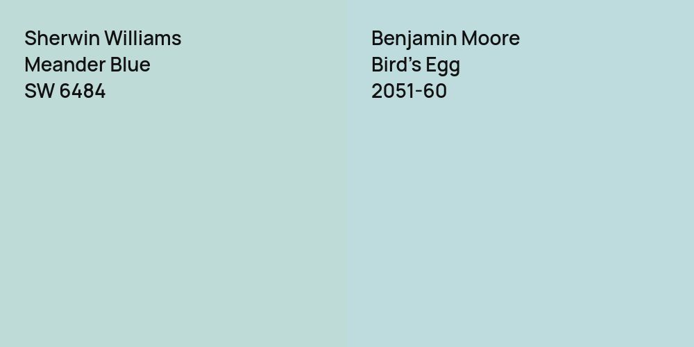 Sherwin Williams Meander Blue vs. Benjamin Moore Bird's Egg