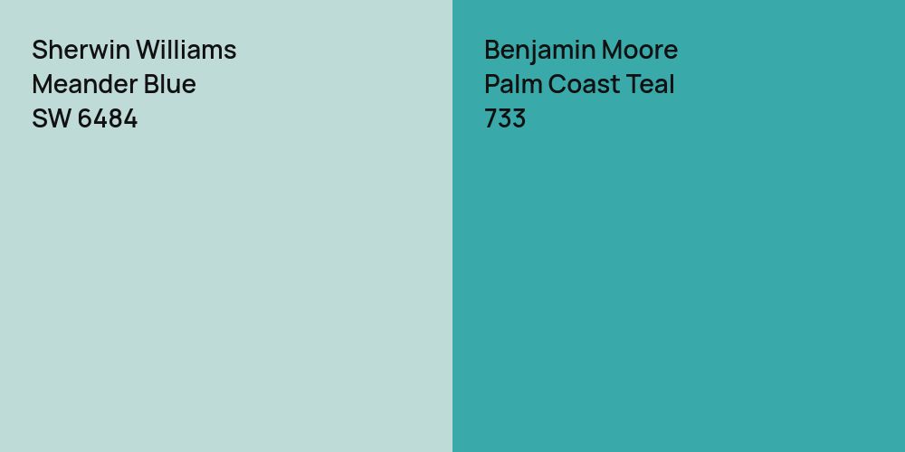 Sherwin Williams Meander Blue vs. Benjamin Moore Palm Coast Teal